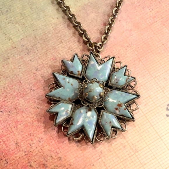 VTG 70’s Filigree Silver &‎ Turquoise Gem Necklace - Picture 2 of 4